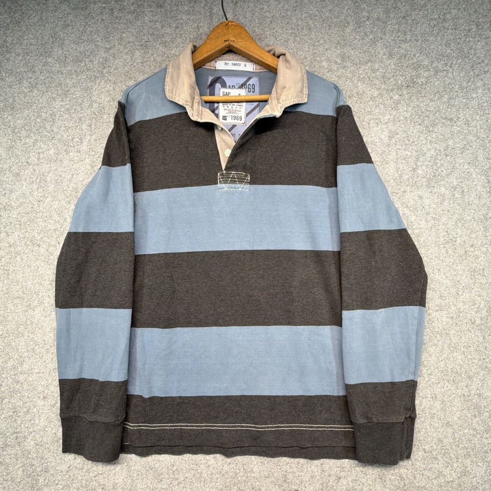 Vintage GAP Rugby Shirt Mens Medium Striped Cotton Long Sleeve Polo Y2K
